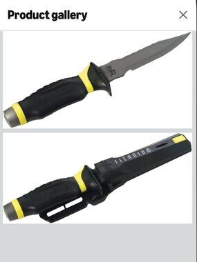 Underwater Kinetics Blue Tang Solid Titanium Dive Knife Yellow Edition 5" Blade